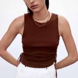 Zara Ribbed Sleeveless Ruched Side Tank Top Brown Size M
